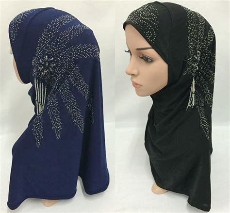 Muslim Hijab Scarf Fashion Beaded Rhinestone Ice Silk Hijab Women