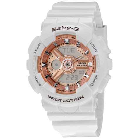 The watches are shock and water resistant with multiple daily alarms and stopwatch functions. Casio Baby G White Resin Ladies Watch BA110-7A1 - Baby-G ...