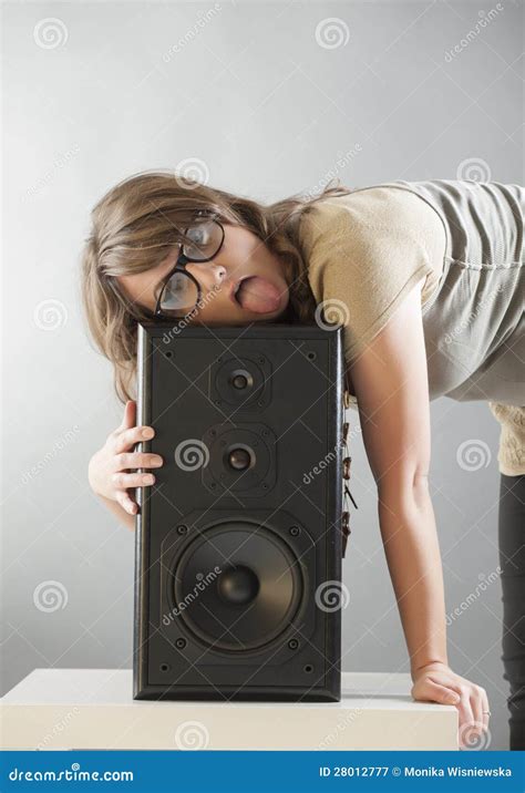 Beautiful Woman Laying On The Big Speaker Stock Image Image Of Adult