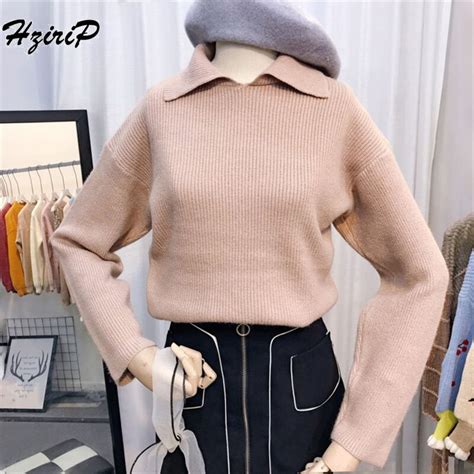 Hzirip Spring Autumn 2018 New Women Square Collar Sweater Long Sleeve Knitted Pullovers Casual
