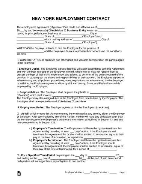 Free New York Employment Contract Templates - PDF | Word - eForms