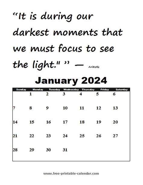 Blank January Calendar 2024 Free Printable