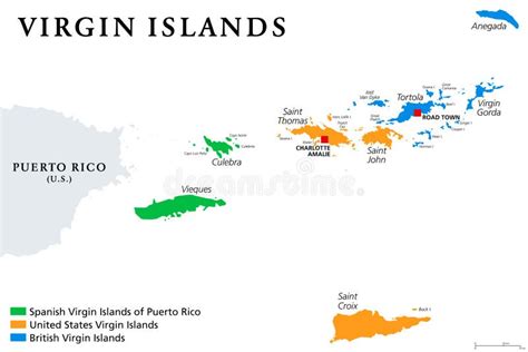 Virgin Islands Map With Political Jurisdictions Stock Vector