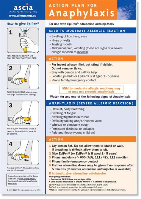 Ascia Action Plan For Anaphylaxis General For Use With Epipen