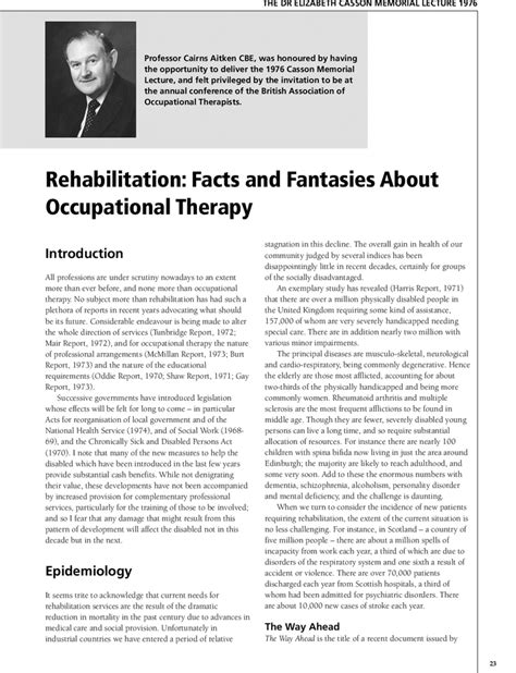 Rehabilitation Facts And Fantasies About Occupational Therapy Cairns