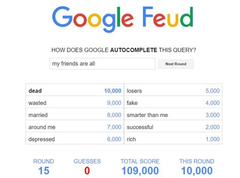 You have to guess the top 10 most common queries based on a partial search phrase. Google Feud Answers Updated / This game is like 'Family ...