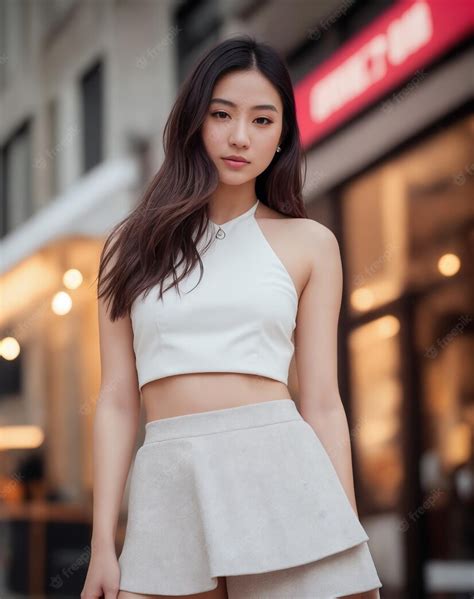 premium ai image portrait of a beautiful women wearing tank top and mini skirt standing in