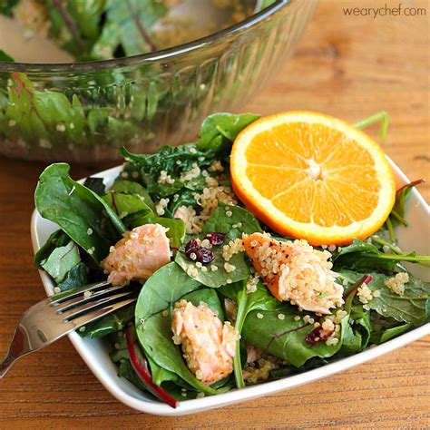 Kale And Quinoa Salad With Salmon Or Chicken And Orange Vinaigrette