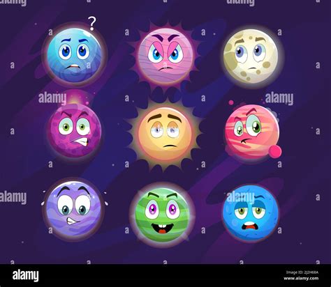 Funny Planet Cartoon Characters Vector Illustrations Set Colorful