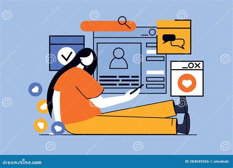 Social Network Concept With People Scene In Flat Design For Web Vector