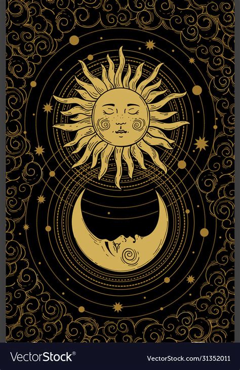 Celestial Golden Crescent Moon Pattern With Face Vector Image
