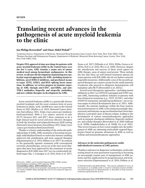 Pdf Translating Recent Advances In The Pathogenesis Of Acute Myeloid Leukemia To The Clinic