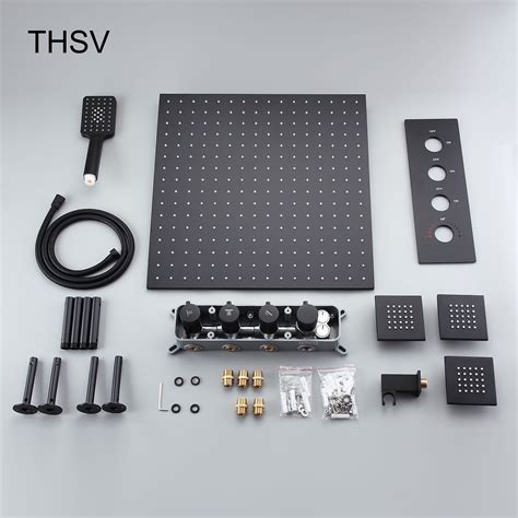 Thermostatic Matte Black Shower System Large Rainfall Shower Head With Hand Shower And