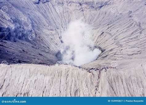 Mount Bromo Crater With Crowded Tourist Editorial Photography Image