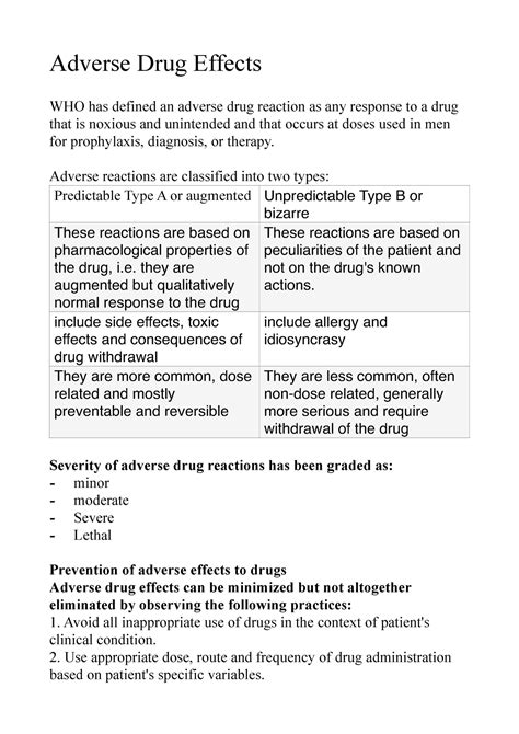 Adverse Drug Effects Adverse Reactions Are Classified Into Two Types