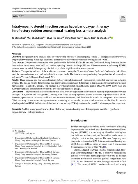 Intratympanic Steroid Injection Versus Hyperbaric Oxygen Therapy In