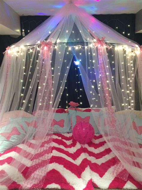 Girls Sleepover Birthday Party Tent Done With Lights Tulle Ribbons