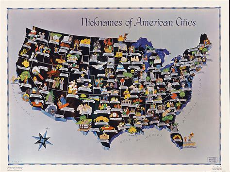 Nicknames Of American Cities On Us Map 1951 Photograph By Vintage