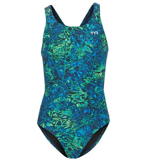 Tyr Girls Nebulous Maxfit One Piece Swimsuit Bluegreen At