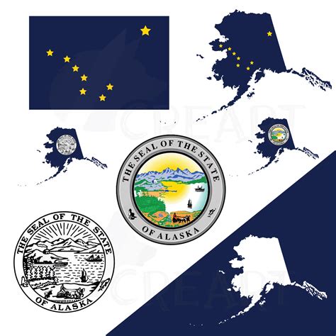 Alaska State Map Flag And Symbols Clipart Collection Ai Etsy