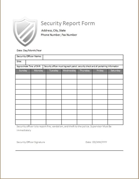 Security Guard Daily Activity Report Microsoft Word And Excel Templates