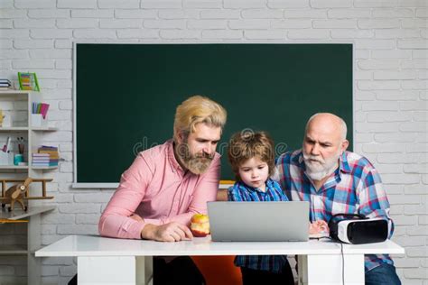 Father Grandfather And Child Son Together Child Reading For Education