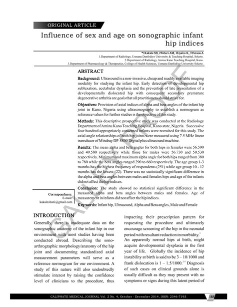 Pdf Influence Of Sex And Age On Sonographic Infant Hip Indices