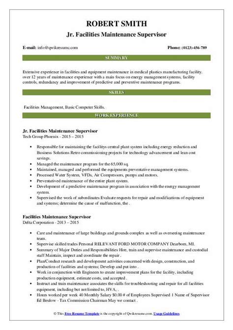 Your mechanical, repair, and troubleshooting skills should also be heavily emphasized. Facilities Maintenance Supervisor Resume Samples | QwikResume