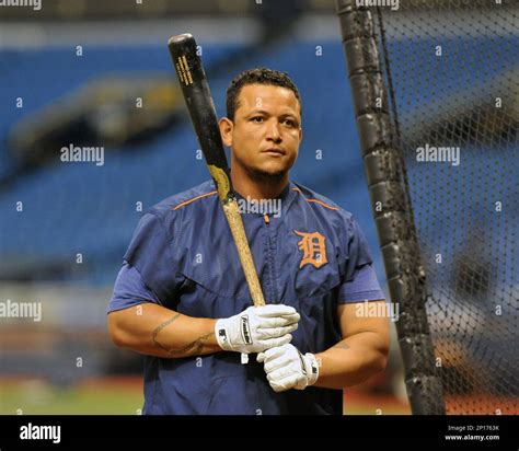 detroit tigers infielder miguel cabrera 24 takes batting practice before play against the
