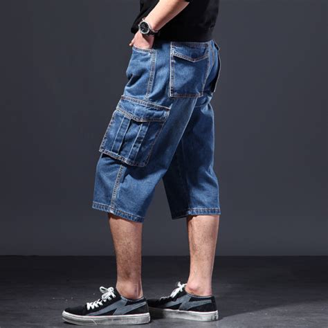 Mens New Cargo Denim Long Walk Shorts Sizes 30 To 44 Blue Black Below Knee Pants Ebay