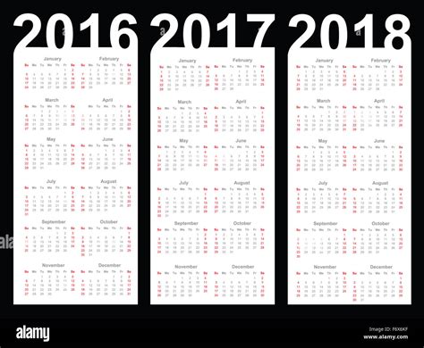 Calendar For 2016 2017 And 2018 Year Stock Photo Alamy