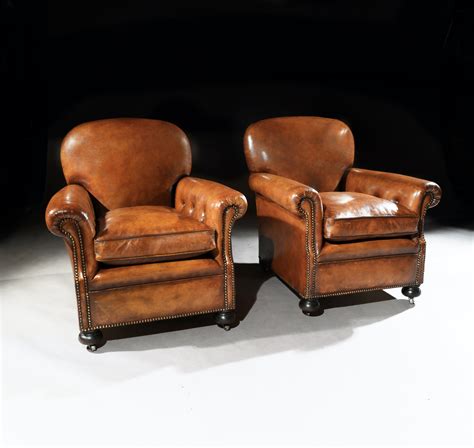 Super pair of french upholstered armchairs. Pair Of Antique Leather Club Armchairs | 697771 ...