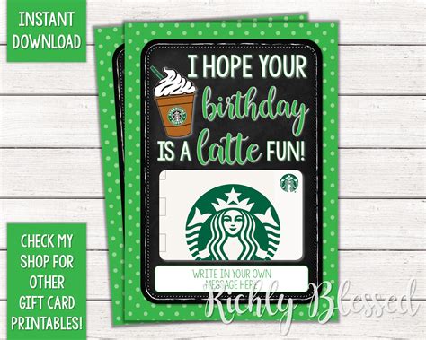 Instant Download Starbucks T Card Birthday Card Holder Etsy
