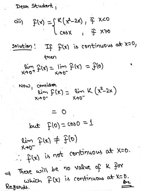 Find The Value Of K If X Is Continuous At 0 Maths Continuity And Differentiability