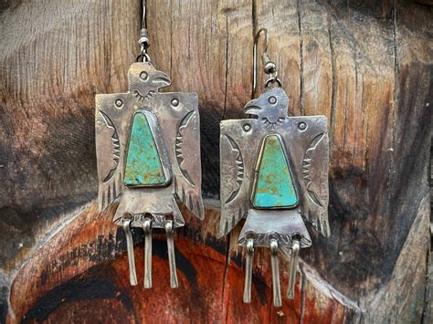 Navajo Vernon Begay Sterling Silver Thunderbird Concho Earrings With