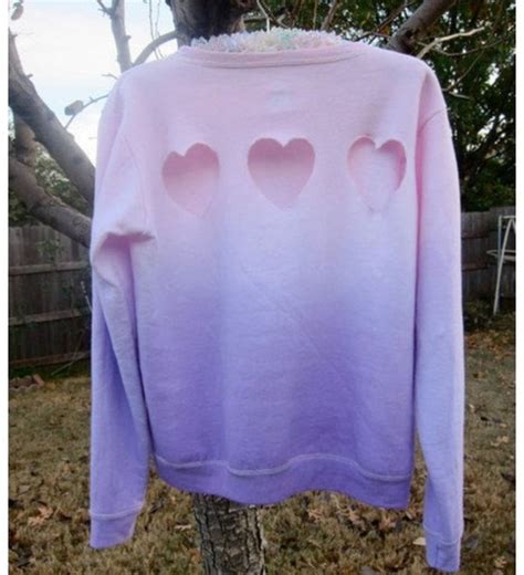 Sweater Pink Blue Purple Heart Cut Out Heart Sweater Wheretoget