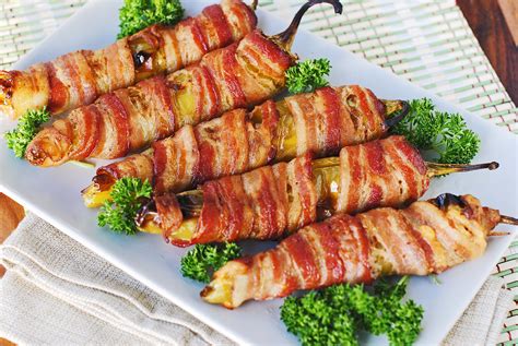 Stuffed Hot Peppers Wrapped In Bacon