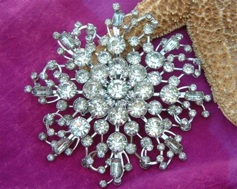 Vintage Rhinestone Brooch Pin Large Prong Set Snowflake Star Pins