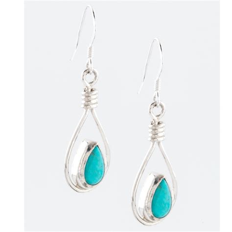 Turquoise And Silver Teardrop Dangle Earrings Southwest Indian