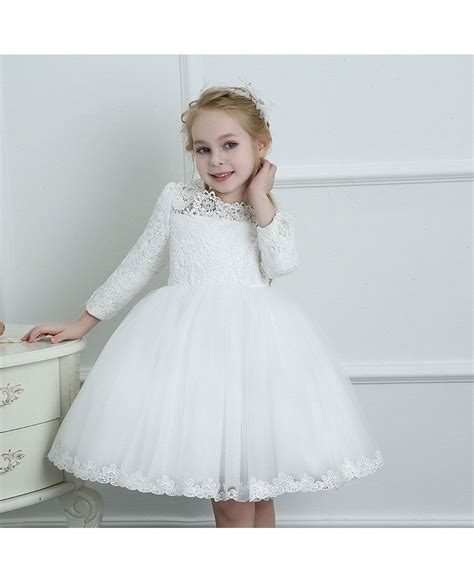 couture white lace long sleeve flower girl dress wedding dress ballgown high quality tg7036