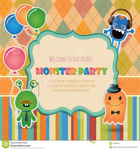 Monster Party Invitation Card Design Stock Vector
