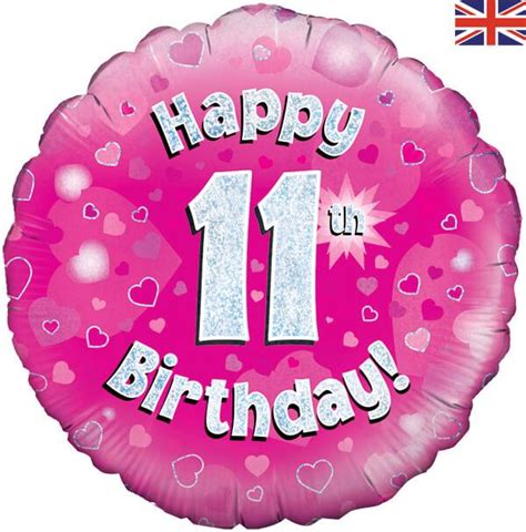 Happy 11th Birthday Pink Holographic Balloon