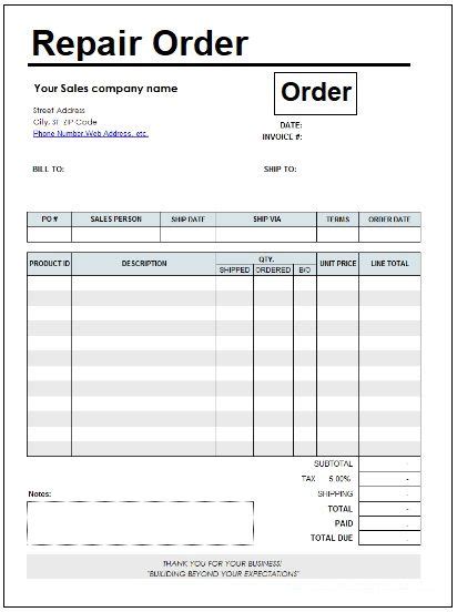 Generic Work Order Form Printable Carbonless Work Order Forms