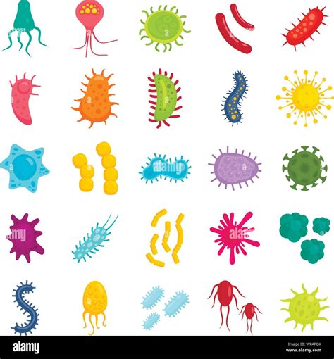 Iconos De Bacterias Conjunto Plano De Bacterias Vector Iconos Para