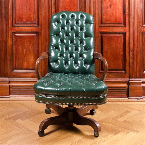 Vintage Tufted Green Leather Office Chair Ebth