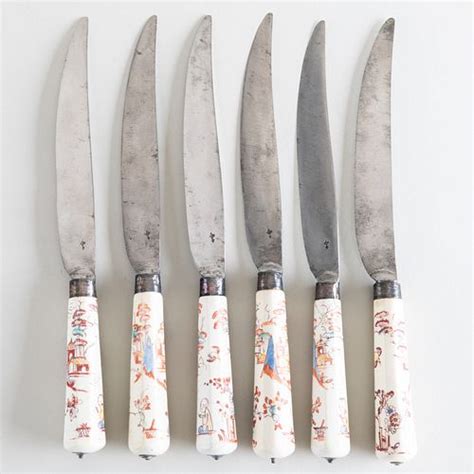 Set Of Six St Cloud Porcelain Knife Handles Decorated With
