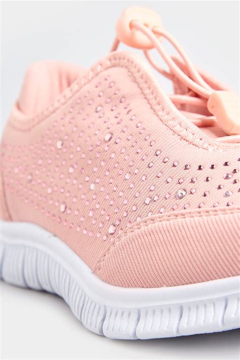 Pink Embellished Trainers In Extra Wide Fit Yours Clothing