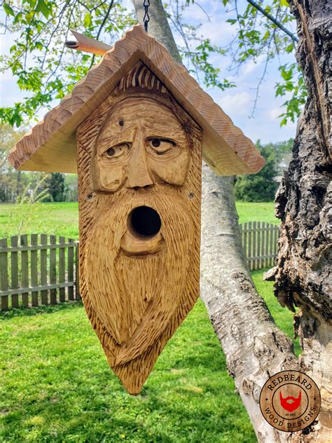Wood Spirit Birdhouse Handmade Bird Feeder Outdoors Garden Old Man