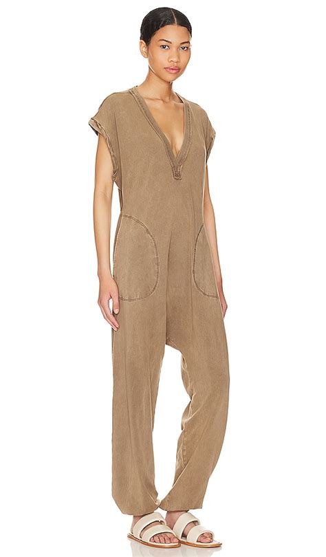 Free People X Fp Movement Hot Shot V Neck Onesie In Brown Modesens