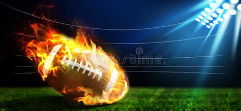 Leather American Ball With Flame On Football Field Banner Design Stock
